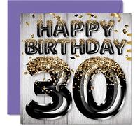 Stuff4 Biglietto di auguri il 30° compleanno da uomo con palloncini glitterati neri e dorati biglietti di auguri 30 anni amico e fratello papà zio 145mm regalo trent'anni