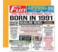 Stuff4 Biglietto di auguri il 33° compleanno uomini e donne con giornale Born In 1991 biglietto di auguri il 33° compleanno fratello sorella amici vintage retro 1991 145mm