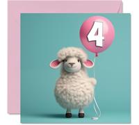 Biglietto di auguri il 4° compleanno ragazze e ragazzi con palloncino a forma di pecora biglietto di auguri 4 anni il quarto compleanno lei 145mm nipote bambini