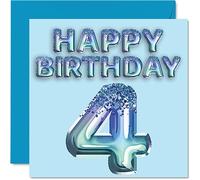 Biglietto di auguri il 4° compleanno ragazzi con palloncini blu glitterati - Biglietti di auguri 4 anni figlio fratello nipote 145mm biglietto di auguri il quarto