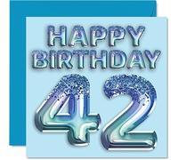 Stuff4 Biglietto di auguri il 42° compleanno da uomo con palloncini blu glitterati 42 anni amico papà fratello zio cugino 145mm quarantadue e quarantadue e quarantadue secondi