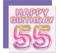 Biglietto di auguri il 55° compleanno da donna con palloncini glitterati rosa e viola biglietti di auguri 55 anni mamma nonna nonna zia 145mm cinquantacinque anni