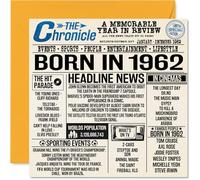 Biglietto di auguri il 62° compleanno uomini e donne con giornale Born In 1962 Happy 62 Birthday Card for Grandad Grandma Nan Vintage Retro In 1962 145mm Sessantadue Sessantadue