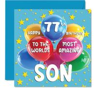 Stuff4 Biglietto di auguri il 77° compleanno del figlio con scritta in lingua inglese World's Most Amazing Son biglietto di auguri il 77° compleanno di mamma papà 145mm età 77 anni