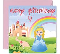 Stuff4 Biglietto di auguri il 9° compleanno ragazza castello della principessa biglietto di auguri 9 anni ragazze nove nono compleanno 145mm figlia nipote bambini