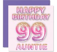 Stuff4 Biglietto di auguri il 99° compleanno della zia palloncini glitterati rosa e viola biglietti di auguri la zia di 99 anni 145mm biglietti di auguri regalo compleanno
