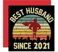 Biglietto di auguri il terzo anniversario di matrimonio in pelle marito moglie Best Husband Since 2021 con scritta "I Love You" il terzo anniversario di matrimonio 145mm