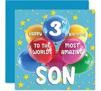 Stuff4 Biglietto di auguri il terzo compleanno del figlio con scritta in lingua inglese World's Most Amazing Son (lingua italiana non garantita) biglietto di auguri il 3° compleanno del figlio
