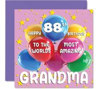 Stuff4 Biglietto di auguri l'88° compleanno della nonna con scritta in lingua inglese World's Most Amazing Grandma biglietto di auguri 88° compleanno della nonna da nipote 145mm 88