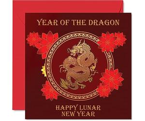 Stuff4 Biglietto di auguri la famiglia Lunar/Chienese donne e uomini - Drago - Happy Lunar New Year Card To All The Family Sister Brother Cousin Uncle Zio Auntie 145mm Biglietti di auguri