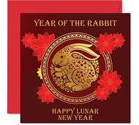 Stuff4 Biglietto di auguri la famiglia lunare/chienese donne e uomini con coniglio felice anno lunare tutta la famiglia sorella fratello cugino zio zia 145mm biglietto di