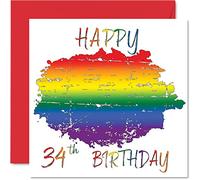 Stuff4 Biglietto di auguri LGBT 34° compleanno partner con scritta in lingua inglese Happy 34th Birthday LGBT trentaquattresimo compleanno partner 145mm regalo LGBT