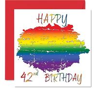 Stuff4 Biglietto di auguri LGBT per 42° compleanno per partner, con scritta in lingua inglese Happy 42nd Birthday, LGBT per il quarantaduesimo compleanno, 145 mm x 145 mm, regalo LGBT