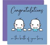 Biglietto di auguri nascita con scritta Twins bambino/ragazzo con scritta in lingua inglese Newborn Well Done Congrats New Baby Cards Welcome To The World 145mm