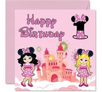Stuff4 Biglietto di auguri per 1° compleanno per ragazza - Fantasy Castle Mouse - Biglietto di auguri per bambina di 1 anno, 145 x 145 mm, per figlia, nipote, nipote, sorella, figlia di Dio