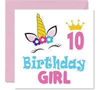 Stuff4 Biglietto di auguri per 10° compleanno ragazza, biglietto di compleanno con unicorno, biglietto di auguri per 10 anni, 145 mm x 145 mm, per figlia, nipote, bambini, bambini