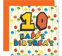 Stuff4 Biglietto di auguri per 10° compleanno, unisex, con caramelle lecca-lecca, per 10 anni, figlio, figlia, fratello, sorella, nipote, nipote, cugino, 145 mm x 145 mm