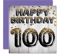Stuff4 Biglietto di auguri per 100° compleanno da uomo, palloncini glitterati neri e dorati, biglietti di auguri per 100 anni, per papà, nonno, nonno, 145 mm x 145 mm