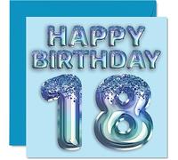 Stuff4 Biglietto di auguri per 18° compleanno, da uomo, con palloncini blu glitterati, per 18 anni, fratello, figlio, nipote, zio, 145 mm x 145 mm, per diciotto diciottesimo compleanno