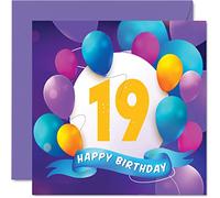 Stuff4 Biglietto di auguri per 19° compleanno per uomini e donne per festa con palloncino per 19 anni uomo donna fratello sorella figlio figlia nipote cugino 145mm biglietto di auguri per compleanno