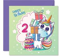 Biglietto di auguri per 2° compleanno per ragazza - Biglietto di compleanno magico con unicorno - Biglietto di auguri per bambina di 2 anni biglietti di compleanno per lei 145mm