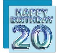 Stuff4 Biglietto di auguri per 20° compleanno, da uomo, con palloncini blu glitterati, per 20 anni, fratello, figlio, nipote, zio, 145 x 145 mm, regalo