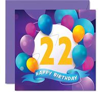 Stuff4 Biglietto di auguri per 22° compleanno per uomini e donne per festa con palloncino per 22 anni uomo donna fratello sorella figlio figlia nipote cugino 145mm biglietto di auguri per compleanno
