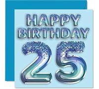 Stuff4 Biglietto di auguri per 25° compleanno, da uomo, con palloncini blu glitterati, per 25 anni, fratello, figlio, nipote, zio, 145 mm x 145 mm