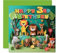 Stuff4 Biglietto di auguri per 3° compleanno per ragazzi e ragazze, con animali della giungla, biglietto di auguri di 3 anni, per lui e lei, 145 mm x 145 mm, per nipote, bambini