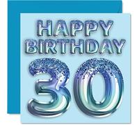 Stuff4 Biglietto di auguri per 30° compleanno da uomo, con palloncini blu glitterati, per 30 anni, fratello, amico, zio papà, 145 x 145 mm, biglietto di auguri per trentesimo compleanno