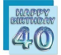 Stuff4 Biglietto di auguri per 40° compleanno da uomo, con palloncino blu glitterato, per 40 anni, amico, papà, fratello, zio cugino, 145 mm x 145 mm, per quaranta quarantesimo compleanno