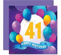 Stuff4 Biglietto di auguri per 41° compleanno per uomini e donne per festa con palloncino per 41 anni uomo donna fratello sorella mamma papà zia zio migliore amico cugino 145mm