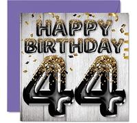Stuff4 Biglietto di auguri per 44° compleanno da uomo - Palloncini glitterati neri e oro - Biglietti di auguri per 44 anni per papà cugino amico fratello zio 145mm