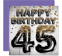 Stuff4 Biglietto di auguri per 45° compleanno da uomo con palloncini glitterati neri e dorati biglietti di auguri per 45 anni papà cugino amico fratello zio 145mm
