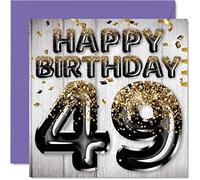 Stuff4 Biglietto di auguri per 49° compleanno da uomo - Palloncini glitterati neri e oro - Biglietti di auguri per 49 anni per papà cugino amico fratello zio 145mm