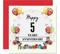 Stuff4 Biglietto di auguri per 5° anniversario per marito e moglie, palloncini per feste, biglietto di auguri per 5° anniversario di matrimonio per partner, 145 mm