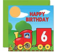 Stuff4 Biglietto di auguri per 6° compleanno, unisex, con treno, per 6 anni, figlio, figlia, fratello, sorella, nipote, nipote, cugino, 145 mm