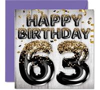 Stuff4 Biglietto di auguri per 63° compleanno da uomo, con palloncini glitterati neri e dorati, biglietti di auguri per 63 anni, papà, nonno, nonno, nonno, nonno, nonno, 145 mm x 145 mm