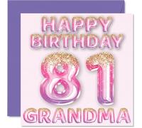 Stuff4 Biglietto di auguri per 81° compleanno per nonna, palloncini glitterati rosa e viola, biglietti di auguri per la nonna di 81 anni da nipote da 145 mm
