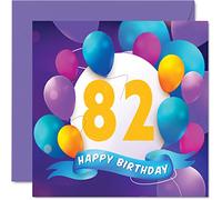 Stuff4 Biglietto di auguri per 82° compleanno, per uomo e donna, per festa con palloncino, per 82 anni, uomo, donna, nonno, nonna, nonna, nonna, nonna, tata, mamma, papà, 145 mm x 145 mm