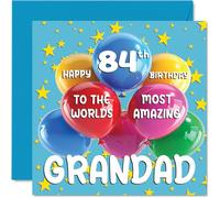 Stuff4 Biglietto di auguri per 84° compleanno del nonno, con scritta in lingua inglese World's Most Amazing Grandad, biglietto di auguri per 84° compleanno da nipote e nipote, 145 mm, per nonno