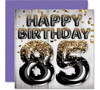 Stuff4 Biglietto di auguri per 85° compleanno da uomo, con palloncini glitterati neri e dorati, biglietti di auguri per 85 anni, papà, nonno, nonno, 145 mm x 145 mm, 85 mm