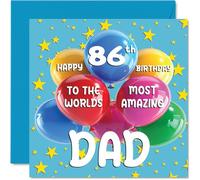 Stuff4 Biglietto di auguri per 86° compleanno del papà, con scritta World's Most Amazing Dad, per 86° compleanno, per papà da figlio, figlia, 145 mm x 145 mm, 86 anni