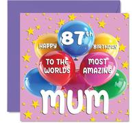 Stuff4 Biglietto di auguri per 87° compleanno della mamma, con scritta World's Most Amazing Mum, biglietto di auguri per 87° compleanno per mamma da figlia figlio, 145 mm x 145 mm, 87 anni