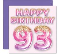 Stuff4 Biglietto di auguri per 93° compleanno da donna, palloncini rosa e viola glitterati, biglietti di auguri per 93 anni, mamma, nonna, nonna, nonna, nonna, 145 mm x 145 mm, regalo