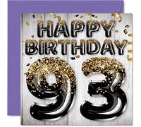 Biglietto di auguri per 93° compleanno da uomo - Palloncini glitterati neri e dorati - Biglietti di auguri di buon compleanno per uomo di 93 anni papà nonno 145mm