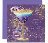 Stuff4 Biglietto di auguri per compleanno fidanzata dorato, cocktail dorato, biglietto di auguri di compleanno per fidanzata da fidanzato partner, 14 cm