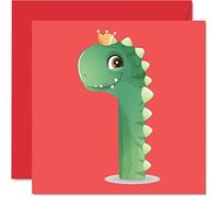 Stuff4 Biglietto di auguri per il 1° compleanno per ragazzo, con numeri Dino, biglietto di auguri di compleanno per ragazzo, 145 mm x 145 mm, per figlio, figlia, nipote, nipote, bambini