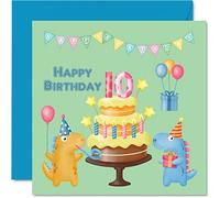 Stuff4 Biglietto di auguri per il 10° compleanno per ragazzo, con dinosauro, biglietto di auguri per 10 anni, 145 mm x 145 mm, per figlio, nipote, bambini, bambini