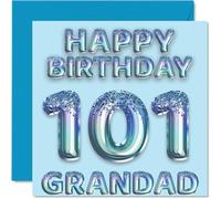 Stuff4 Biglietto di auguri per il 101° compleanno del nonno, con palloncini blu glitterati, biglietti di auguri per il nonno di 101 anni da nipote da 145 mm